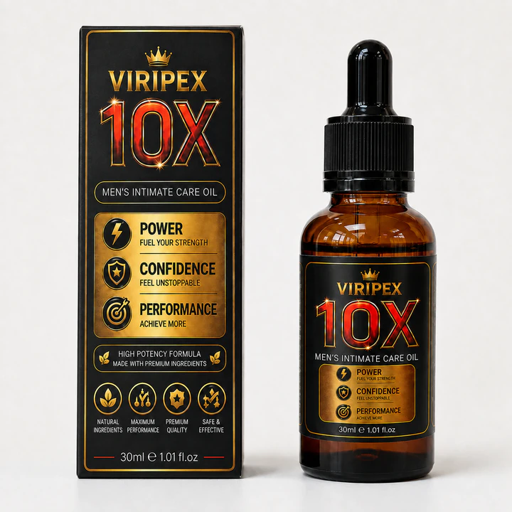 Official VIRIPEX 10X Men's Intimate Care Oil box and amber dropper bottle